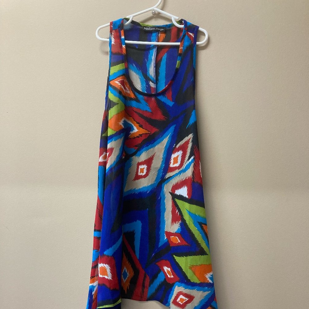 Madison Paige Colorful Sheer Sleeveless Cover Up Top Size S Small